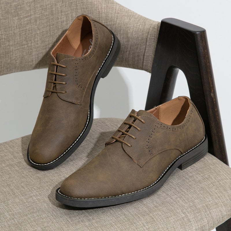 Jousen Men's Brown Dress Shoes Suede Casual Dress Shoes for Men(AMY709 Dark Brown 10) - Image 3